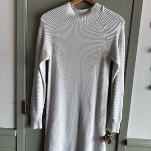 Abercrombie & Fitch White Ribbed Knit Long-Sleeve Dress